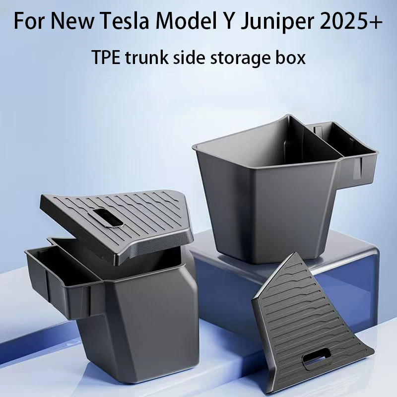 For New Tesla Model Y Juniper 2025+ Double-layer Trunk Side Storage Box TPE Cover Mat Partition Board Stowing Space Decoration