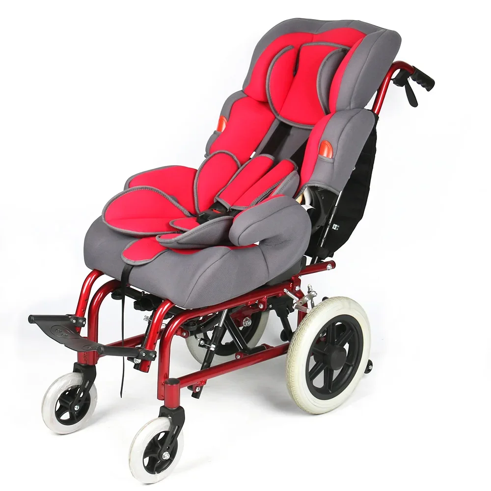 Foldable Adjustable Reclining Aluminum Alloy Disabled Pediatric Stroller Wheelchair For Disabled Cerebral Pasly Child