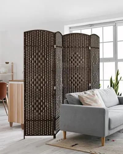 

Room Divider 4 Panel Room Partition, Folding Privacy Room Dividers Freestanding, 6 FT Tall and Extra Wide Double-Hinged Decorati