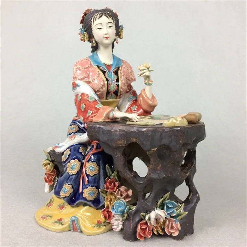 Classical Dream Red Beautiful Women Statue Jia Xichun Lady Art Sculptures Ceramics Crafts Home Decorations R6951