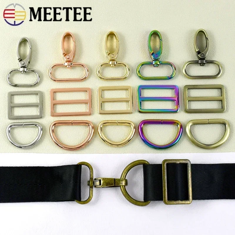 5Sets Meetee 16-38mm Metal Buckle D Ring Carabiner Hook Clasp Bag Strap Adjust Slider Webbing Buckles DIY Hardware Accessories