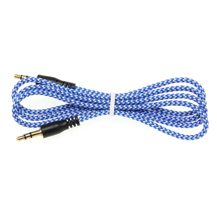 500pcs 1m Braided Fabric 3.5mm Jack Male to Male Stereo Audio Aux Auxiliary Cable for Phone MP4 PC Car Speaker