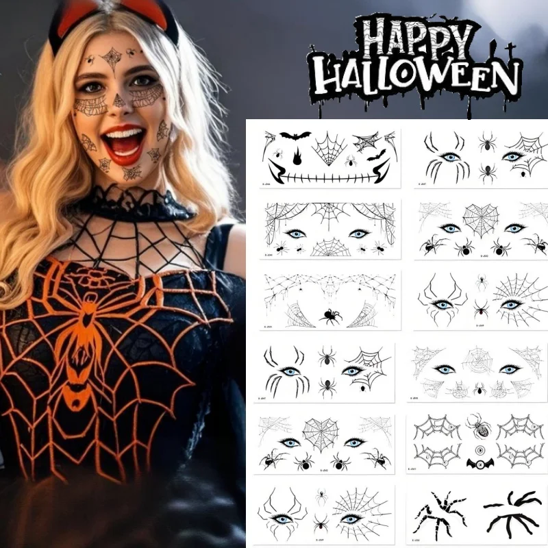

Halloween Temporary Tattoos Spider Web Fake Tattoos Spider Bat Waterproof Body Temporary Sticker Makeup Tattoos Kit