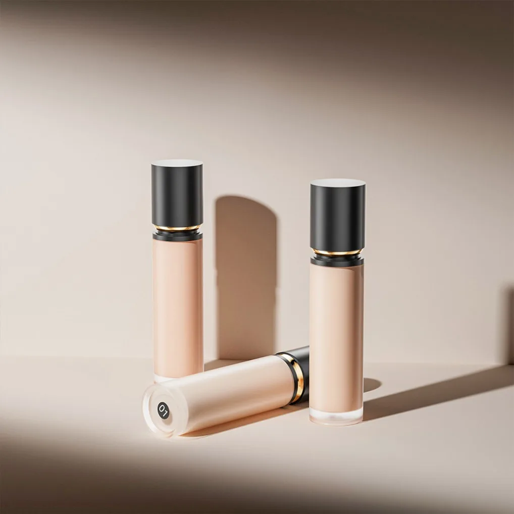 Base líquida correctora de larga duración, resistente al agua, vegana, personalizada, de etiqueta privada, cobertura completa, sin manchas, botella negra, cosméticos