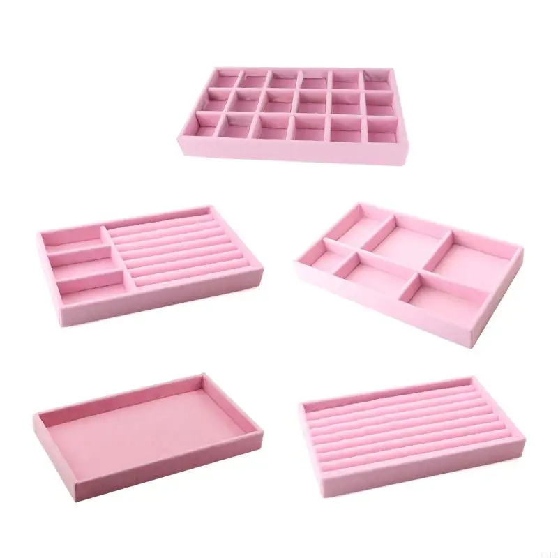 

C1FE Pink Jewelry Storage Tray Ring Earring High Quality Pretty Jewelry Tray 3 Slots/6 Slots/18 Slots