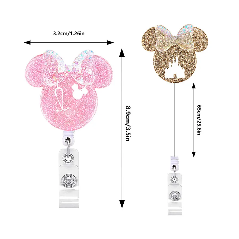 Cute Shiny Girl Mouse Retractable Badge Reel Nurse Doctor Card Holder Office Hospital Name Card Supplies