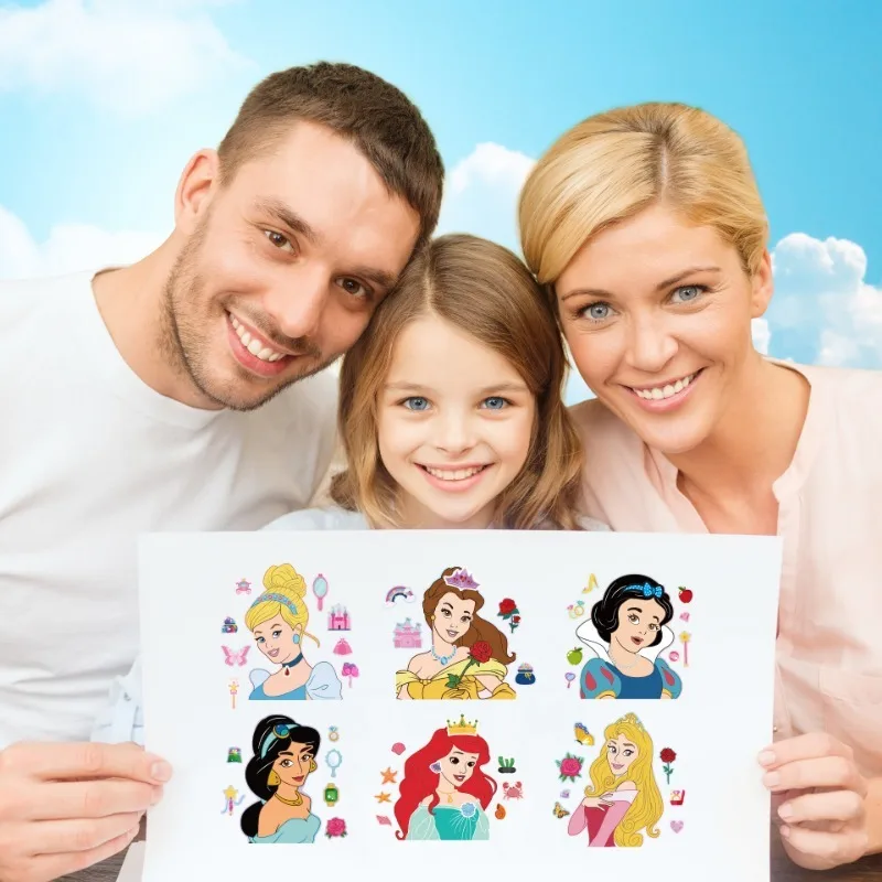 6 Sheets Disney Princess Kids DIY Puzzle Stickers Princess Face Funny Cartoon Assembly Stickers Kids Stickers Boys Girls Gifts