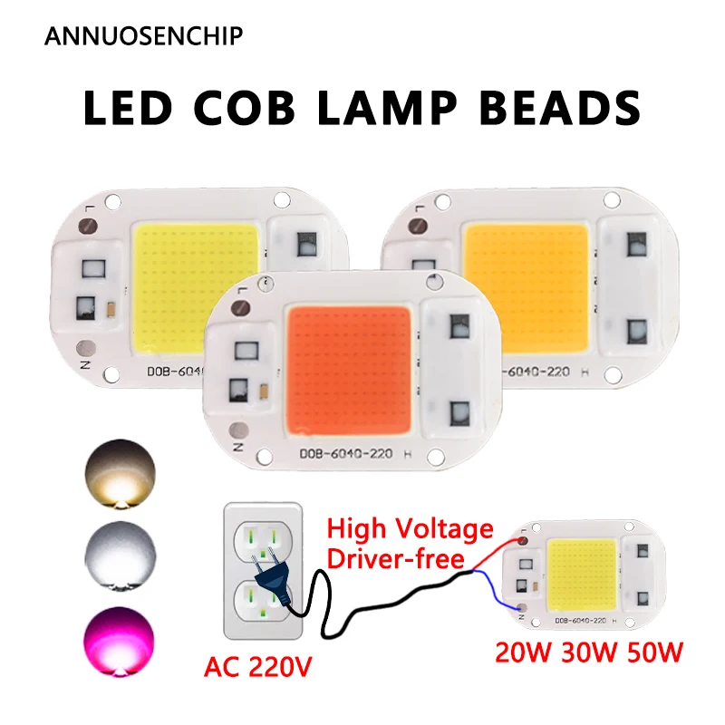 AC 220v LED Chip 20w 30w 50w COB lampada Bead Driver ad alta tensione Free Warm Cool White spettro completo per faretto luce di riempimento