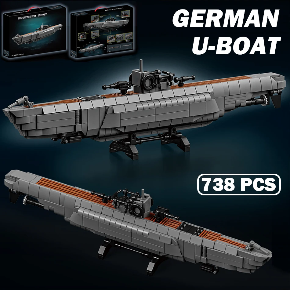 

MOC Military WW2 German U boat Soldiers Building Blocks Navy Submarines Warship Weapons Assembly Bricks Toy for Kids Adults Gift