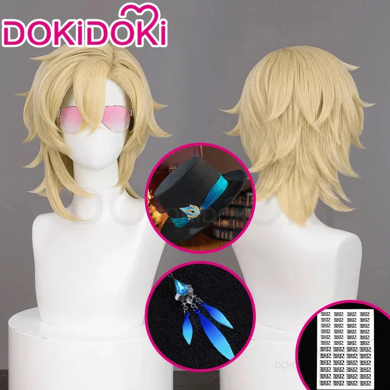 

♥ ♥ Новинка 2026 года В НАЛИЧИИ: Парик для косплея по игре Honkai: Star Rail, короткие волосы DokiDoki для мужчин, с клипсами для ушей Aventurine, татуировкой и шапкой (бесплатно)