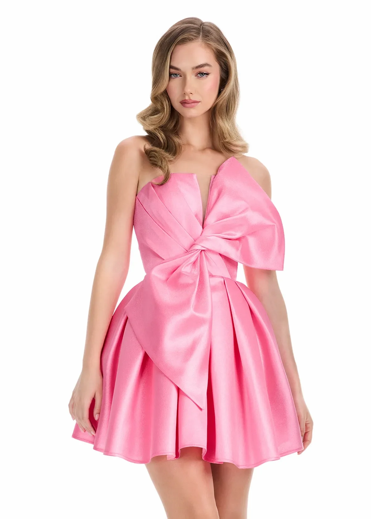 

Luxury Pink Bow Mini Dress 2025 Strapless Elegant Satin Party Cocktail Short Dress for Women Party dresses Customized