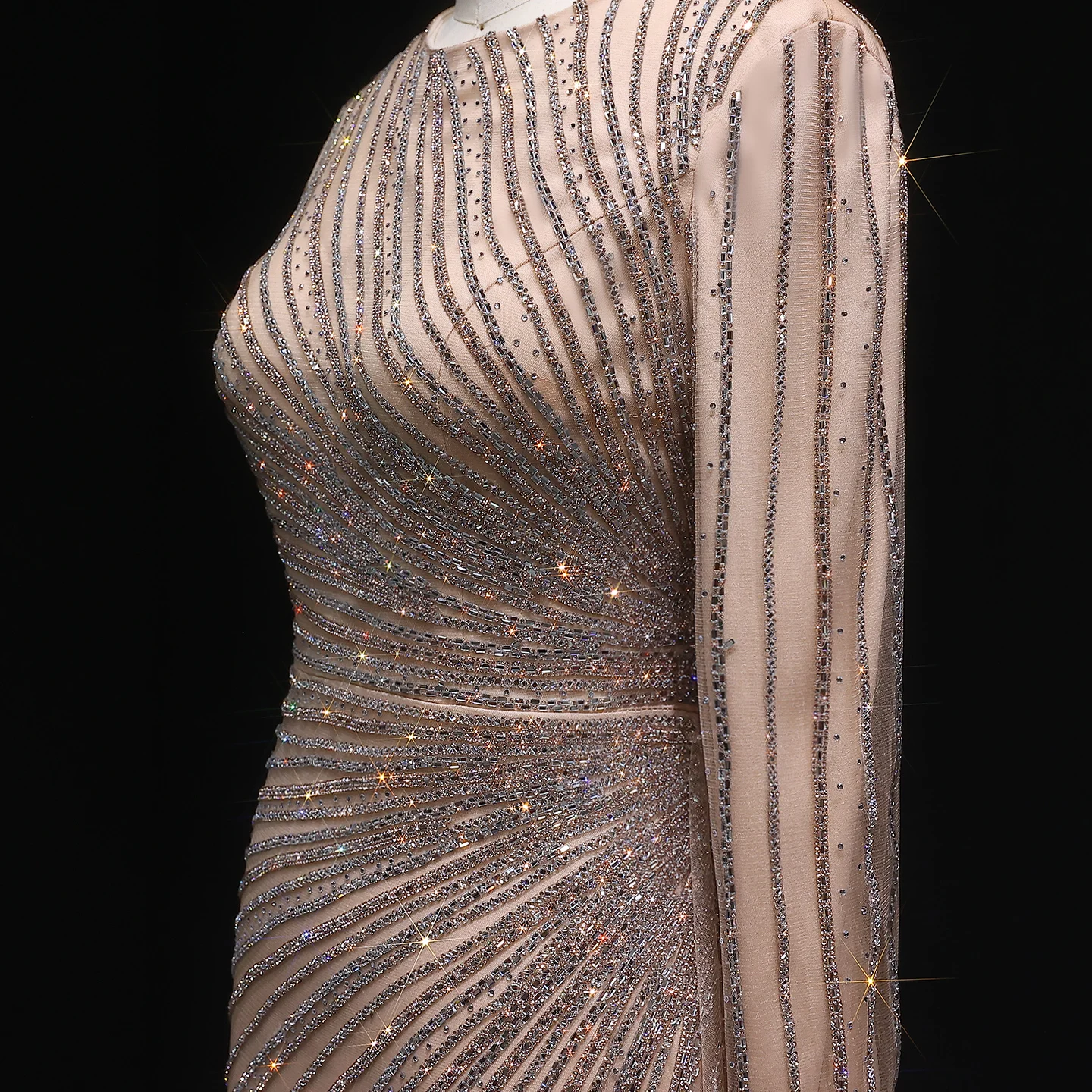 Sharon Said Luxuriöses Graublaues Meerjungfrauen-Abendkleid mit Seitenrock in Roségold für Damen, Hochzeitsfeierkleid 2026 SS113 Maßanfertigung – Detail 9