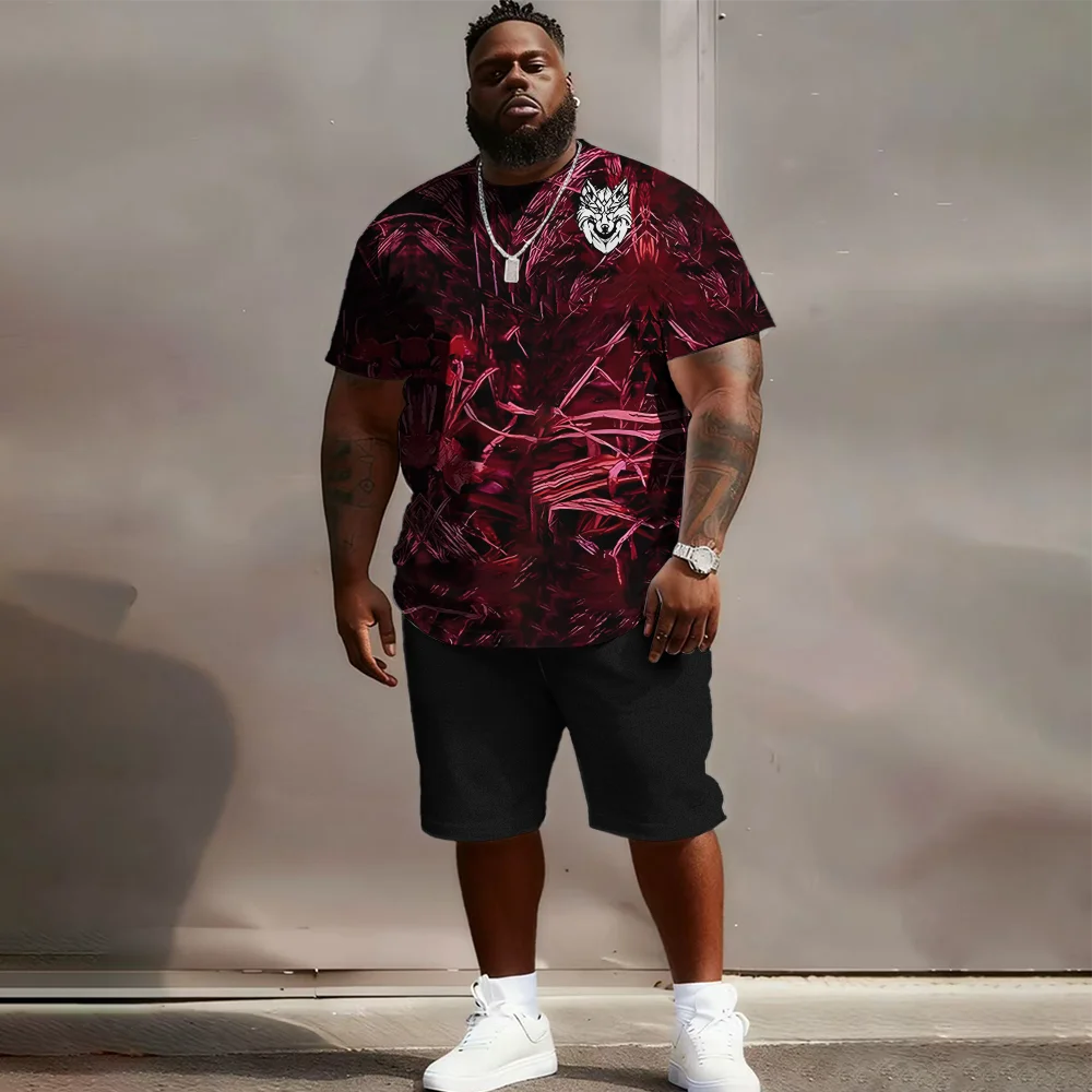 

S-9xl plus size Men's Short Sleeve Set: Wolf-Edge Vibe - 2-Piece Big & Tall Fit, Soft Fabric, Sleek Wolf Silhouettes