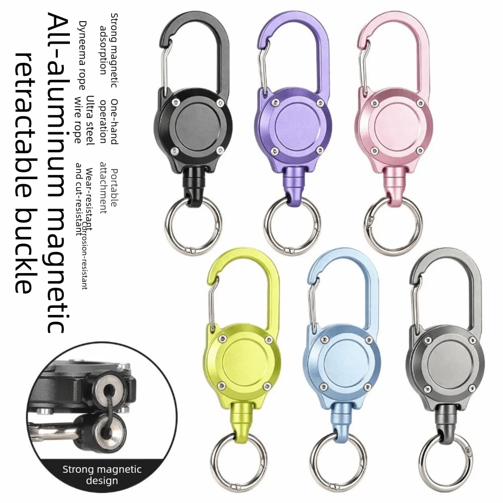 Aluminum Alloy Retractable Keychain Heavy Duty Wire Rope Retractable Key Chain Portable Steel Cable Retractable Key Holder