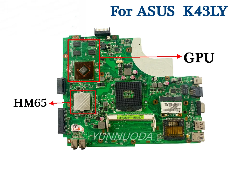 K43SV For ASUS K43SV K43SD K43LY K84HR Laptop motherboard HM65 UMA GPU  USB board SW board 100% tested