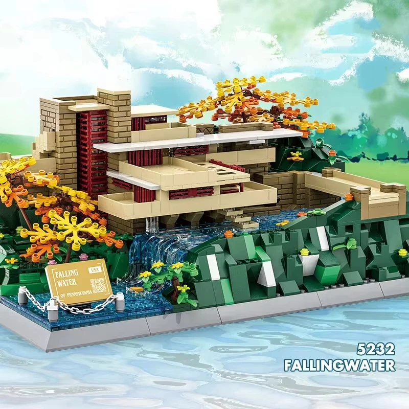 1221pcs DIY Building Blocks Set Street View Series Famous American Falling Water Villa Model Kit Educational Toy for Children