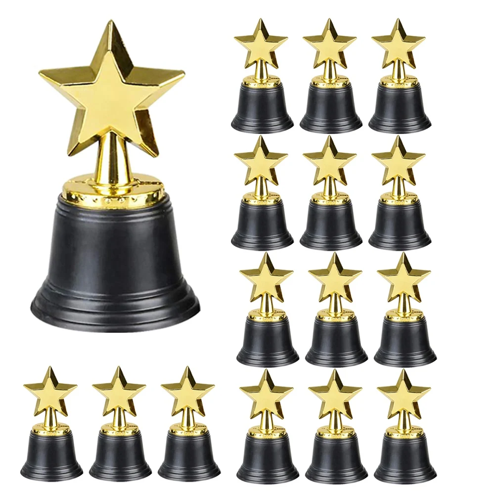 16PCS Kids Plastic Gold Star Trophies,Golden Colored Award Trophy for Football,Soccer,Baseball,Carnival Prize,Party Gift