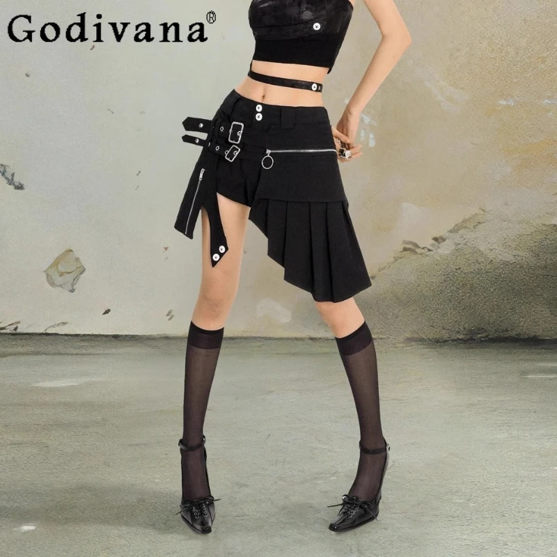 Punk Sexy Y2k Black Gothic Street Short Pantskirt Personalized High Waist A-line Spring and Summer Girls Irregular Pantskirts