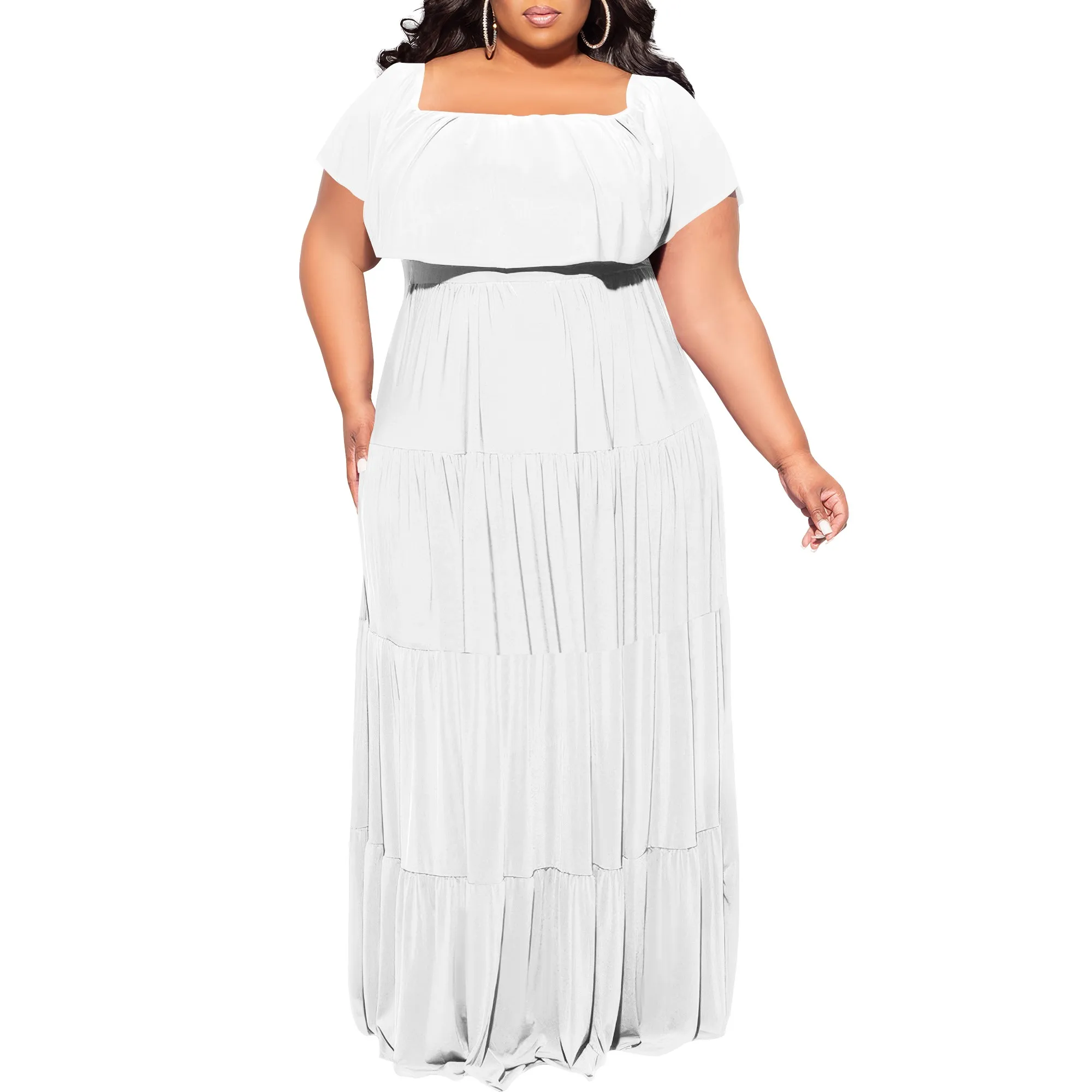 

Women Plus Size Off Shoulder Maxi Dress Ruffle Flowy Casual Summer Boho Long Dresses
