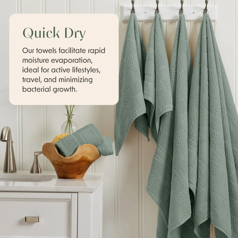 طقم مناشف حمام قطنية مكون من 6 قطع - أخضر بملمس هندسي - مناشف ماصة وسريعة الجفاف للحمام #3