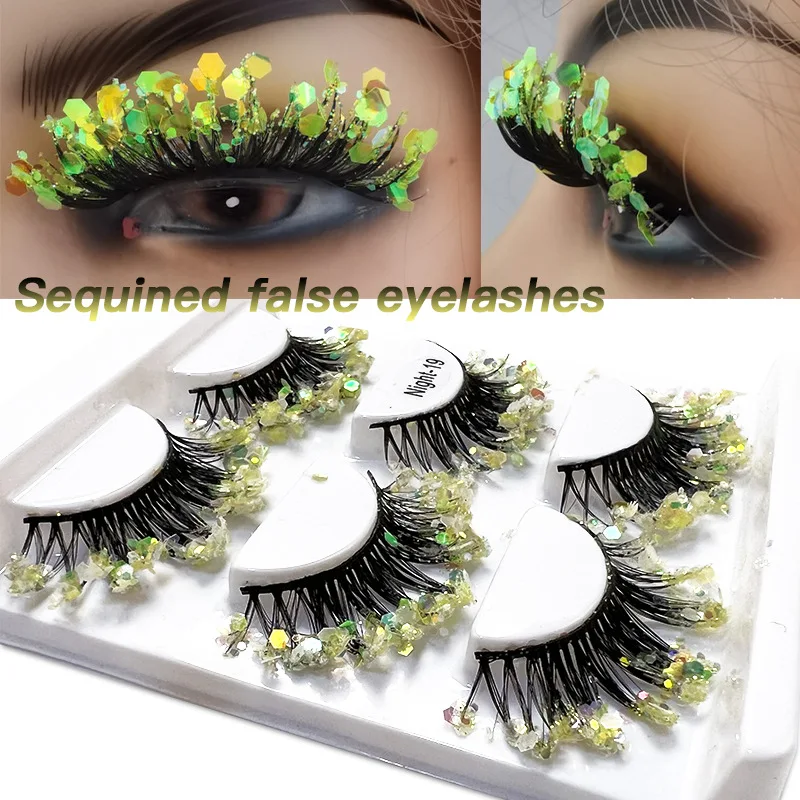 6 pairs Sequin Party Women Dramatic False Eyelashes Glitter Colored Eyelashes Lashes Extension Makeup Eye Tail Fake Eyelashes