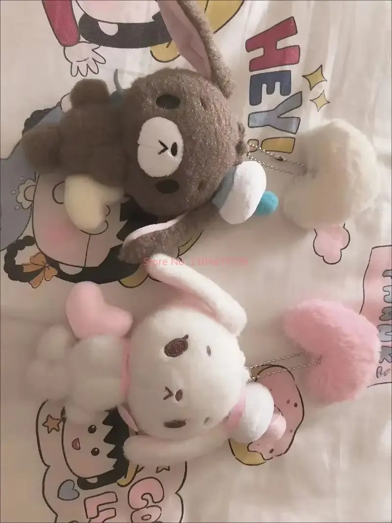 NEU Sugarbunnies Maskottchen Plüsch-Schlüsselanhänger Shirousa Kurousa mit Herz Niedliche Schlüsselanhänger Kette Schlüsselanhänger Schlüsselanhänger Tasche Anhänger Spielzeugpuppe