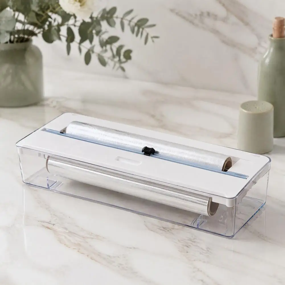 Home Storage for Sundries Aluminum Foil Dispenser with Adjustable Sliding Cutter Modular Kitchen Organizer for Plastic Wrap