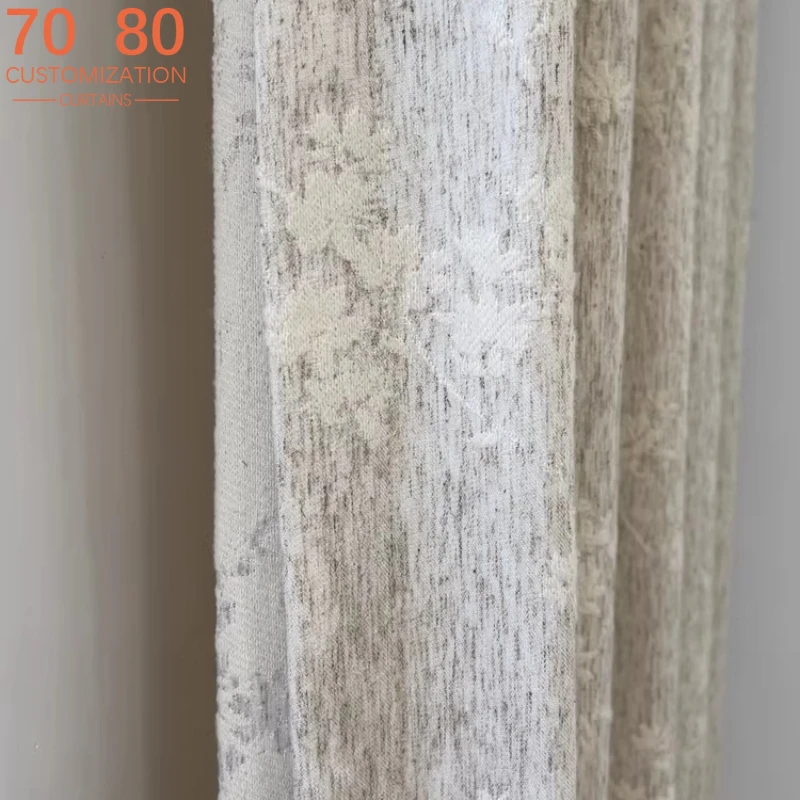 

Китайские льняные жаккардовые шторы на заказ, кремово-белые, для гостиной, чайной комнаты, кабинета, спальни, балкона, французского окна, готовые к установке