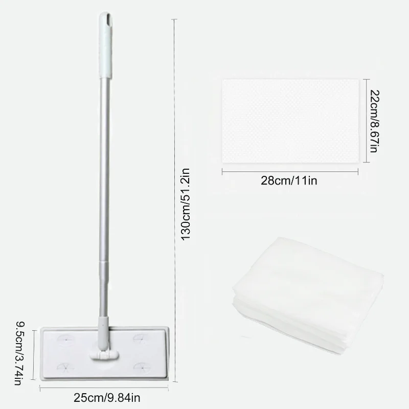 Home Electrostatic Dust Collector Mop Foldable 51.2 In Long Handle with Disposable Vacuum Paper Floor Wipes Thread Flat Mop