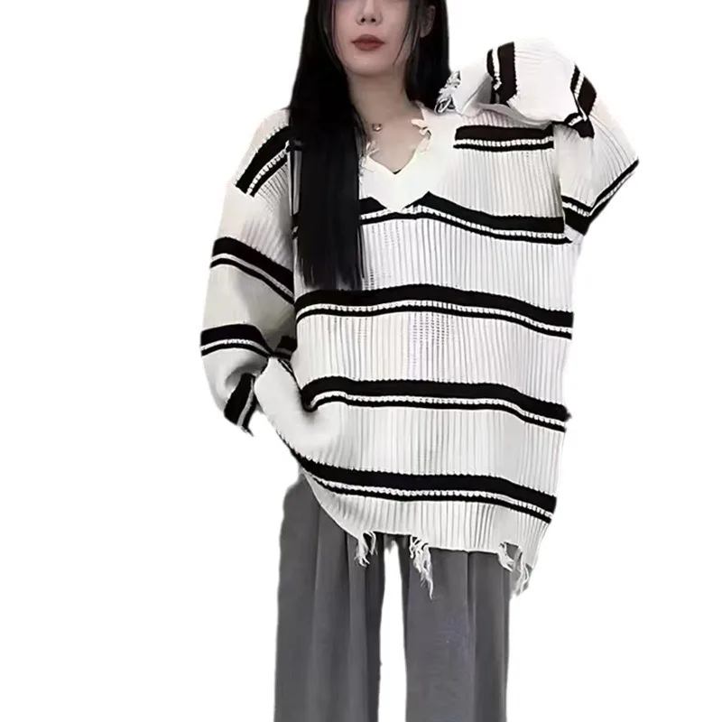 ฤดูใบไม้ร่วงใหม่ลาย Fringe เสื้อกันหนาวผู้หญิงอารมณ์,หลวมเสื้อสวมหัวถักเสื้อกันหนาว,สไตล์ขี้เกียจสําหรับผู้หญิง