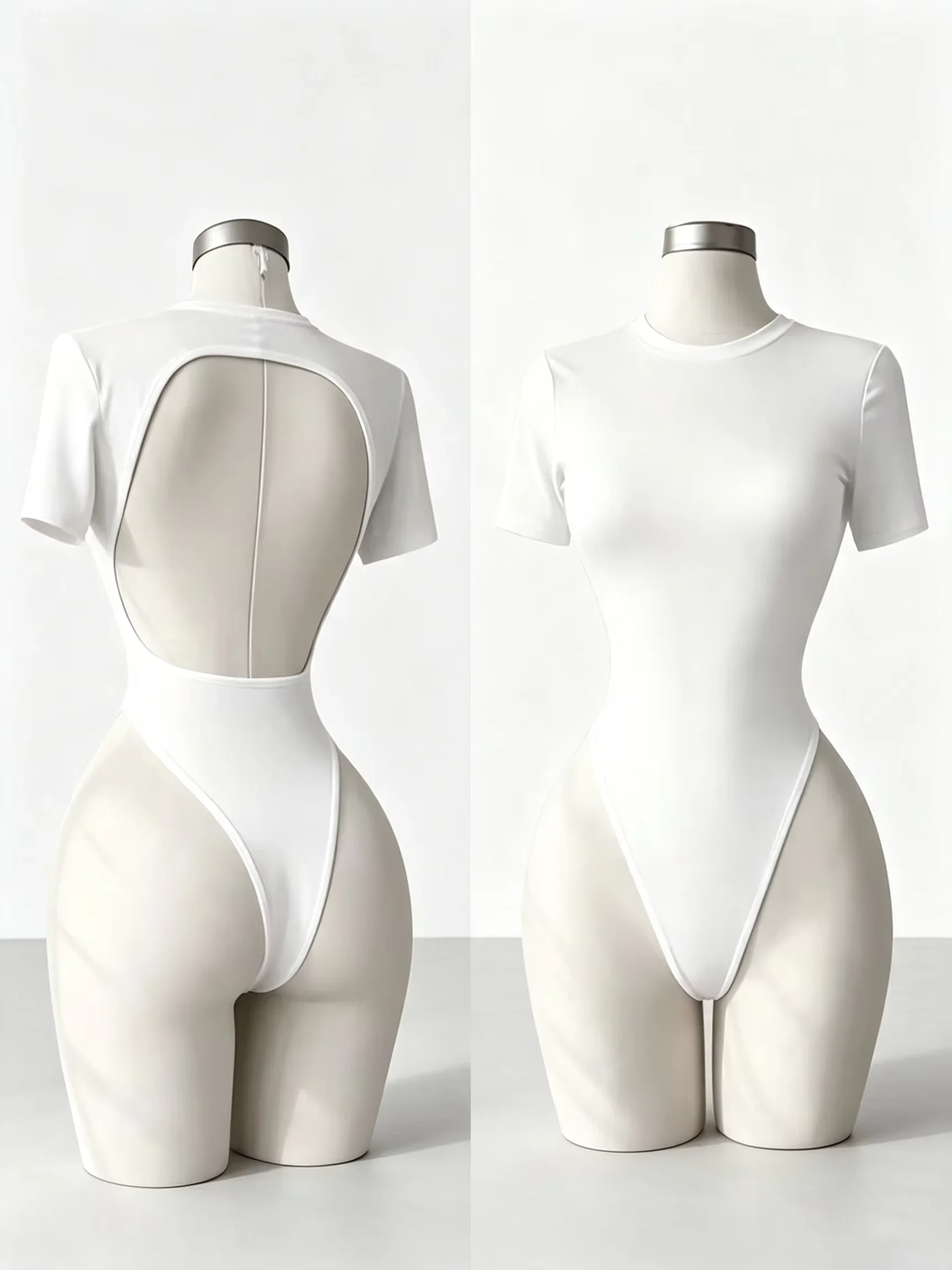 Body de manga corta básico de la marca QQ, para mujer, ideal para el verano, con cuello redondo, corte ajustado, estilo «romper», para uso urbano, de alta calidad, con espalda descubierta y muy cómodo.