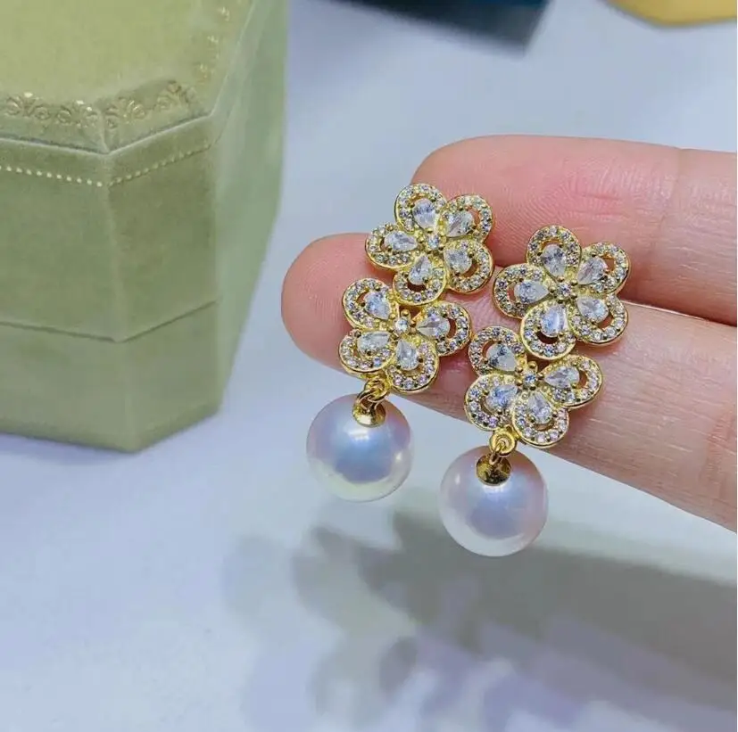 

Пара круглых висячих сережек с белым жемчугом Южного моря 9-10 мм 10-11 мм 925s