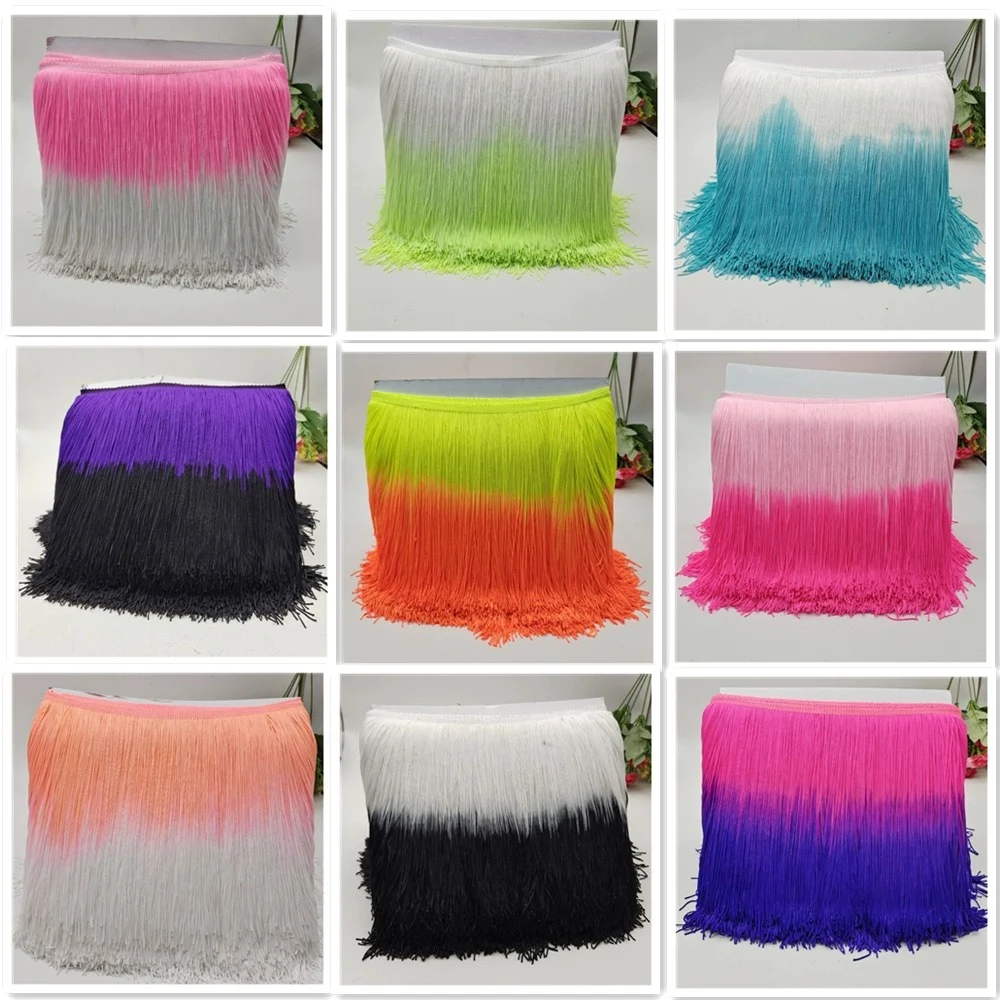 Two-Tone 20CM Fringe Tassel Trimming Per Yard Lace Nylon Quilting For Patchwork DIY Decorative Accessory Latin Dress Handwork