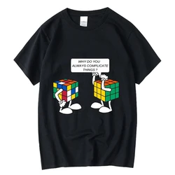 Men's T-shirt 100% Cotton Funny Magic Cube Print Summer Loose O-neck T shirt for Men Short Sleeve Male Top Tees Streetwear