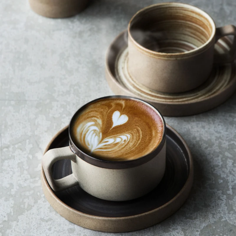 

Handmade Retro Coffee Cup and Saucer Set, Milk Cup, Breakfast Mug, Handmade Mug