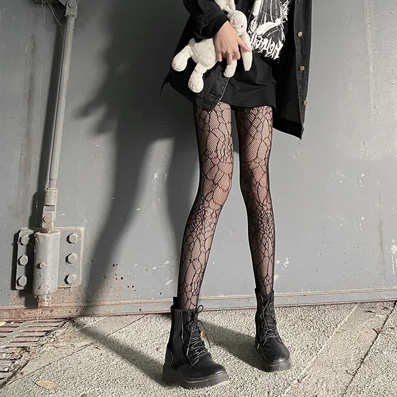 Classic Lolita Hollowed Out Lace Mesh Stockings Bottomed Pantyhose Women Sexy Japanese Girls Gothic Punk Retro Spider Web Tights