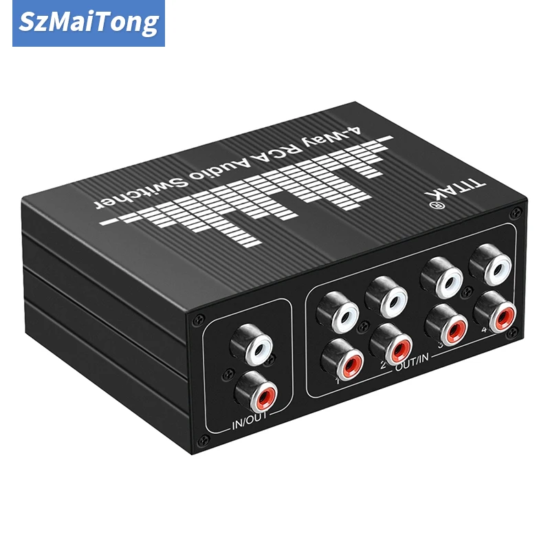 4-Way Bi-Directional RCA Audio Switcher 1-in-4-out 4-in-1-out Stereo L/R Channel Selector Box for Studio Gear