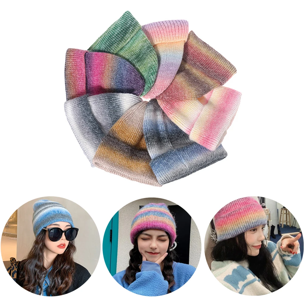 2023 New Stylish Tie-Dye Beanie Hat Fashion Gradient Color Knitted Hat Female Streetwear Winter Hat Teens Trend Cap Unisex