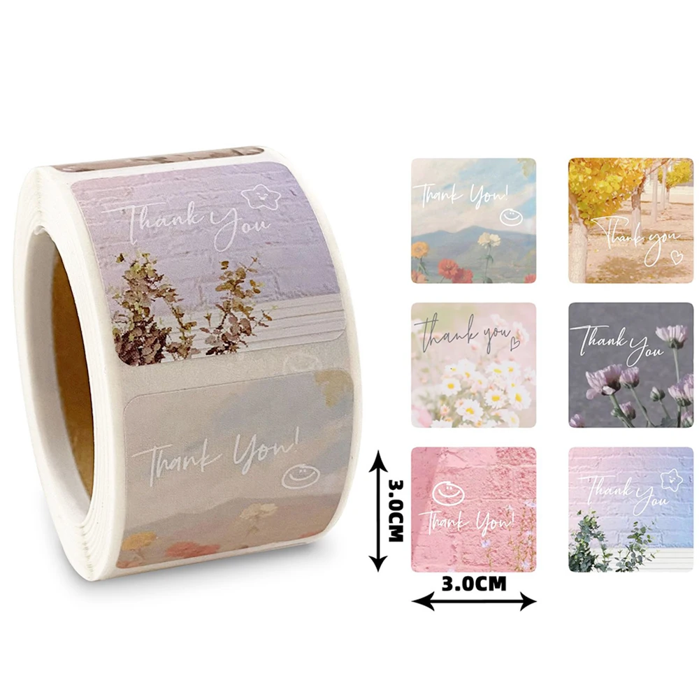 Etiqueta de agradecimiento Floral, pegatinas de sellado decorativas cuadradas para Baby Shower, envolturas de regalo de boda, bolsas de correo, 50-300 piezas