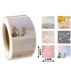 50-300pcs Floral Thank You Label Sticker Square Decorative Sealing Stickers for Baby Shower, Wedding Gift Wraps Tags Mailers Bag