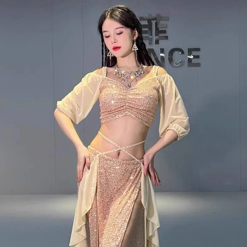 

Spring New Mermaid Belly Dance Set Niche Mesh Sequins Practice Performance Class Costume