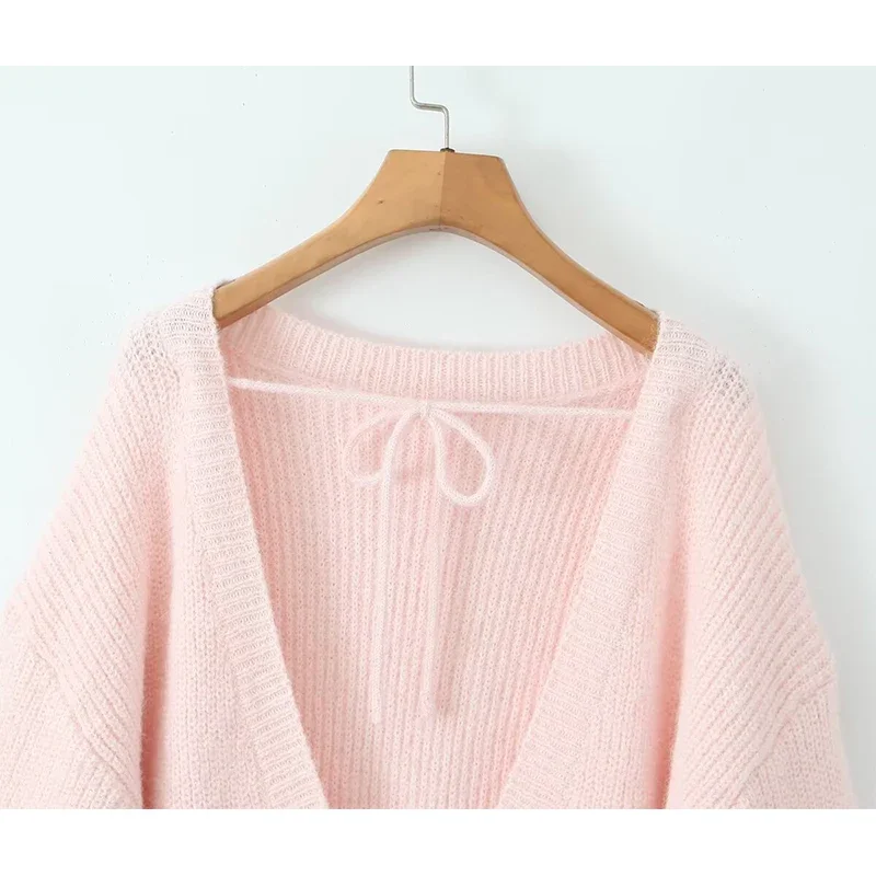 

Сексуальное платье-свитер с открытой спиной для женщин, короткое платье-халат с рукавами-фонариками в розовом и бежевом цветах, зимнее свободное вязаное платье (Количество символов: 78)