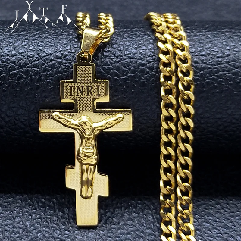 

Christian Orthodox Church Cross Necklace For Women Men Stainless Steel Gold Color Religious Chain Jewelry Gift collares N6596