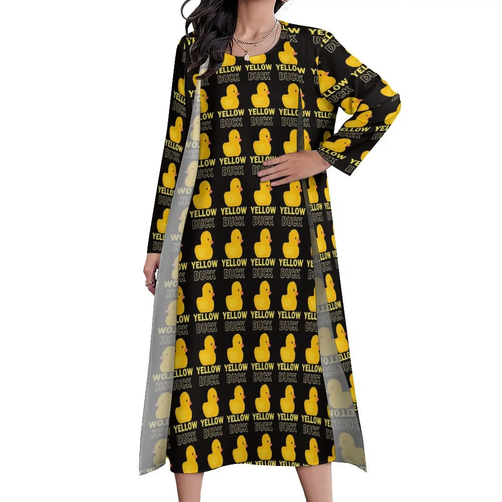 

Ducks Doing Cute Things Dress Animal Trendy Maxi Dress Fashion Boho Beach Long Dresses Female Long Sleeve Oversized Clothes