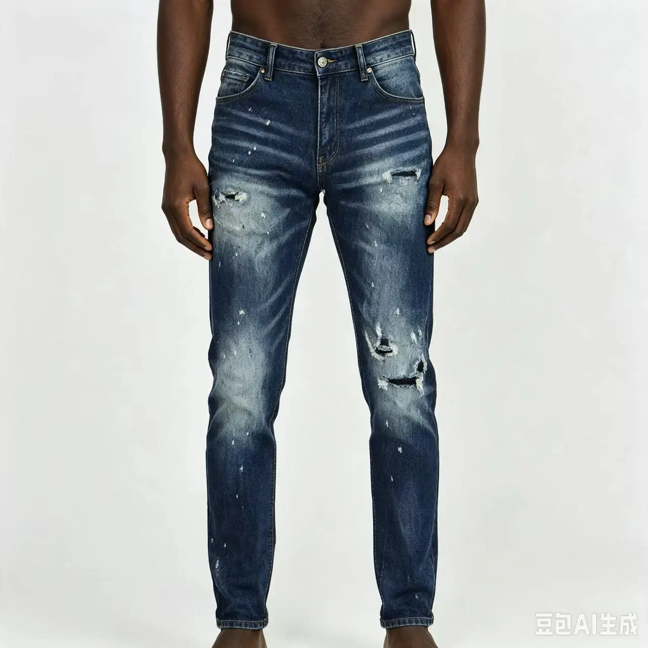 Fashionable new men's jeans, painted, washed, nostalgic, stretchy, slim fit, blue jeans, high street hip-hop brand pants, Y2K