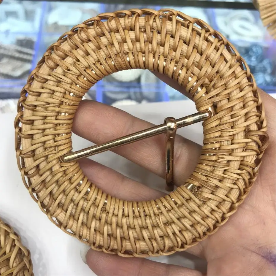 Vietname Bamboo Belt Buckle Handmade Rattan Production Hardware Straw Buckle Round Japanese Buckle DIY Clothing Accessories