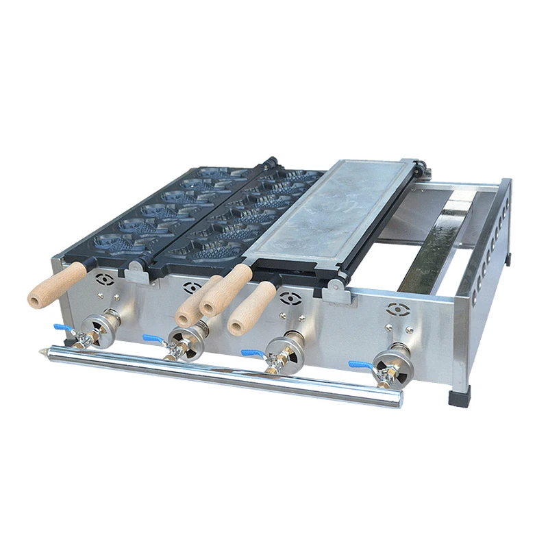 상업용 LPG 가스 타이야키 메이커 - 12팩 더블 플레이트 피쉬 와플 아이언 머신 |   상업용 등급, 빠른 가열, 12개/배치