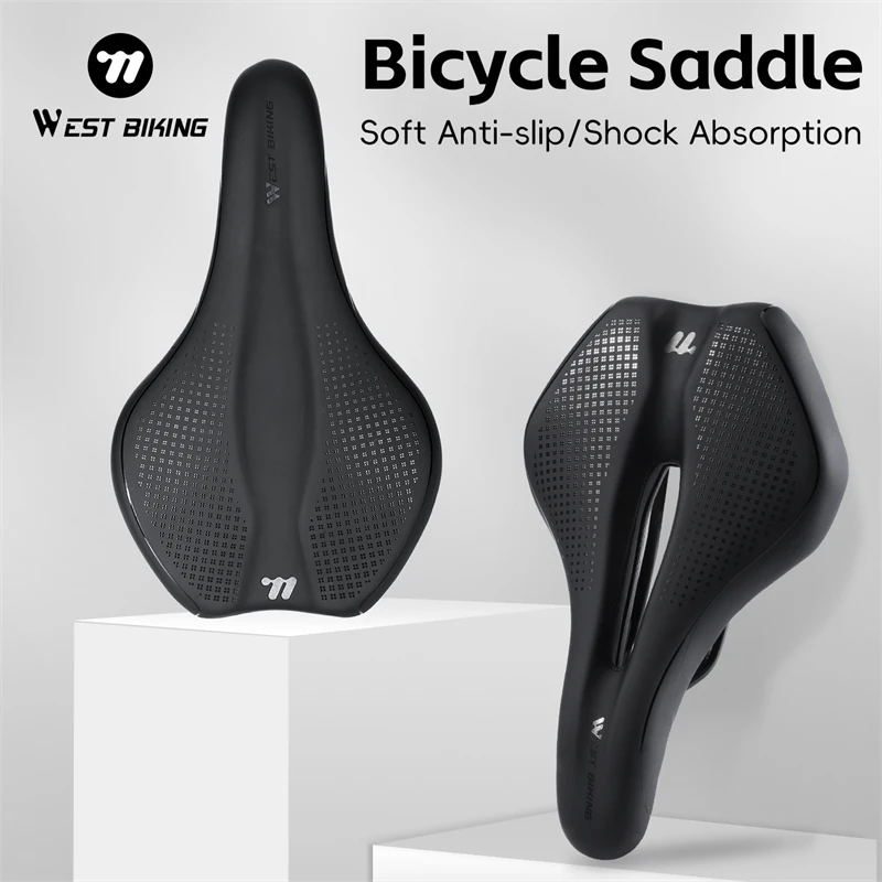 

WEST BIKING Bicycle Saddle Shockproof Hollow Breathable MTB Road Bike Saddle Non-Slip PU Cycling Seat Ultralight Bike Cushion