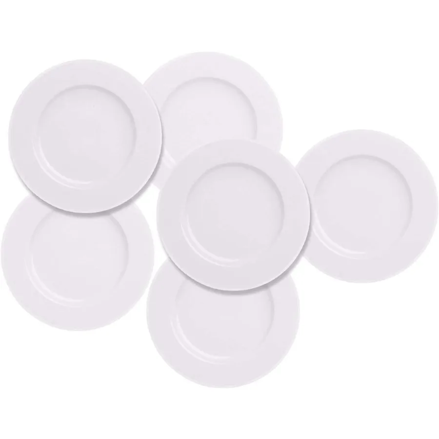 

6pcs White Porcelain Salad and Dessert Plates with Round Flat Design 7.5inch Dinnerware Set Ideal for Everyday Dining Elegant T