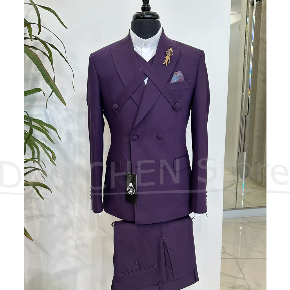 Fashion Men Suits Peak Lapel Double Breaste 2 Piece Smart Casual Wedding Party Solid Color Latest Design Customized Male Suit